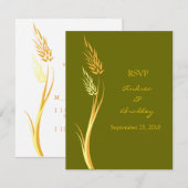 オリーブグリーン小麦 秋の結婚式 出席確認カード 出欠カード (正面/裏面)