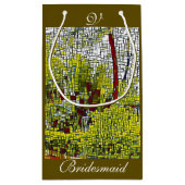 オリーブグリーン抽象芸術アートブライデスメイドモノグラムスモール スモールペーパーバッグ (裏面)