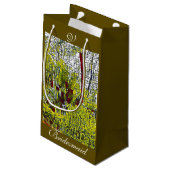 オリーブグリーン抽象芸術アートブライデスメイドモノグラムスモール スモールペーパーバッグ (裏面アングル)