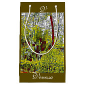 オリーブグリーン抽象芸術アートブライデスメイドモノグラムスモール スモールペーパーバッグ (正面)