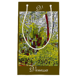 オリーブグリーン抽象芸術アートブライデスメイドモノグラムスモール スモールペーパーバッグ