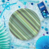 オリーブグリーン斜ストライプ斜 ペーパープレート (パーティー)