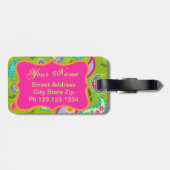 オリーブグリーン明るい赤紫色ピンクモダンペイズリーモノグラム ラゲッジタグ (裏面横)