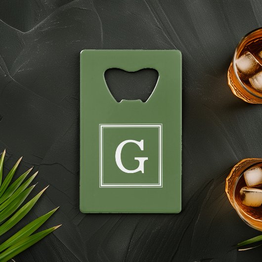 オリーブグリーン枠モノグラム クレジットカード栓抜き