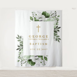 オリーブグリーン植物学バプテスマ写真背景 タペストリー