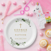 オリーブグリーン植物学モダン洗礼 ペーパープレート (パーティー)