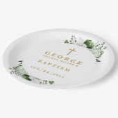 オリーブグリーン植物学モダン洗礼 ペーパープレート (アングル)