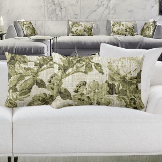 オリーブグリーン植物性フローラ油布No.5 ランバークッション