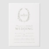 オリーブグリーン楕円モノグラム結婚ズ ベラム紙招待状 (正面)