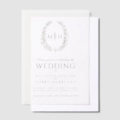 オリーブグリーン楕円モノグラム結婚ズ ベラム紙招待状 (オフセット)