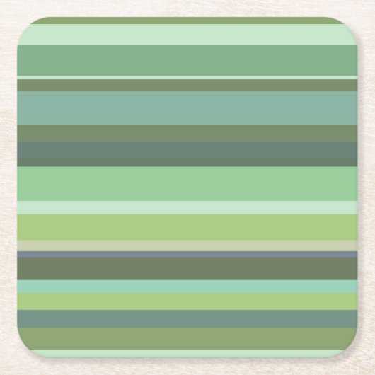 オリーブグリーン横ストライプ線 スクエアペーパーコースター (正面)