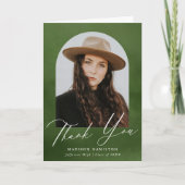 オリーブグリーン水彩アーチ写真卒業 サンキューカード (正面)