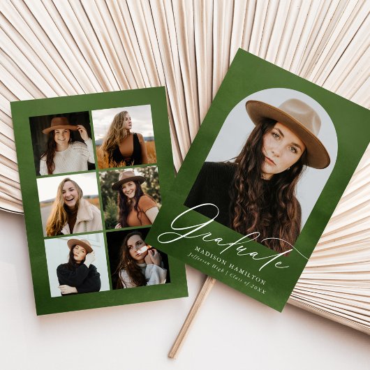 オリーブグリーン水彩アーチ7写真卒業 案内状