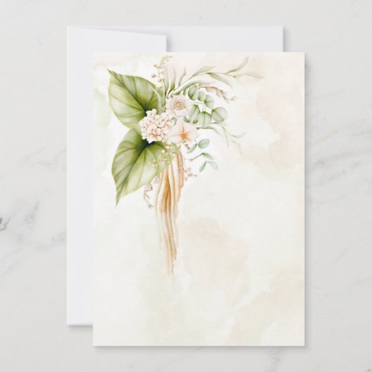 オリーブグリーン熱帯花模様ブランチとバブリーInv 招待状 (裏面)