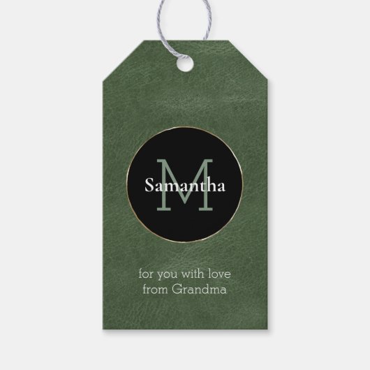 オリーブグリーン白黒金ゴールドモノグラムクリスマス ギフトタグ (正面)