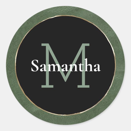 オリーブグリーン白黒金ゴールドモノグラム ラウンドシール (正面)