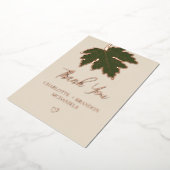 オリーブグリーン秋のカエデ結婚の葉ありがとう 箔招待状 (回転した状態)