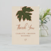 オリーブグリーン秋のカエデ結婚の葉ありがとう 箔招待状 (立ち正面)