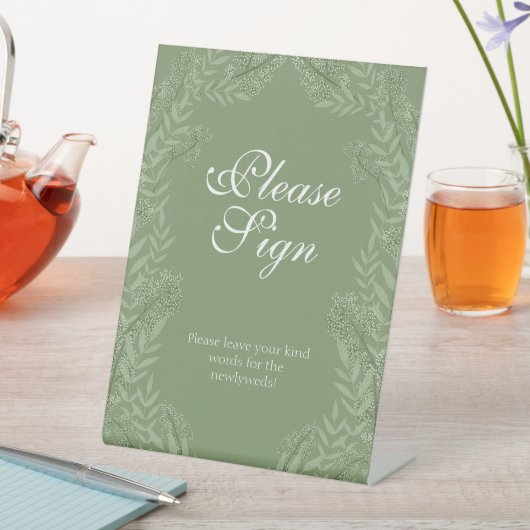 オリーブグリーン結婚ズヴィンテージボタニカルゲストブック 台座サイン (インサイチュ)