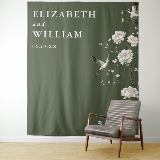 オリーブグリーン結婚チャイノアイズリーの背景 タペストリー (インサイチュ)