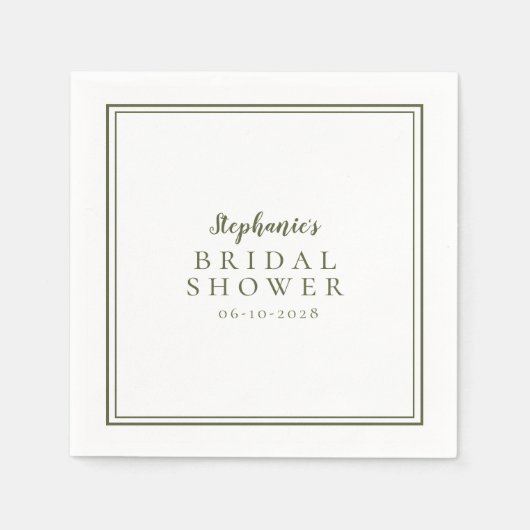 オリーブグリーン結婚ブライダルシャワーシンプルズモダン スタンダードカクテルナプキン (正面)