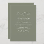 オリーブグリーン結婚招待状の控えめな脚本 招待状 (正面/裏面)