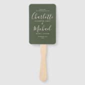 オリーブグリーン署名スクリプト結婚式 プログラム ハンドファン (正面)