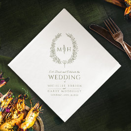 オリーブグリーン葉楕円リースモノグラム結婚アート