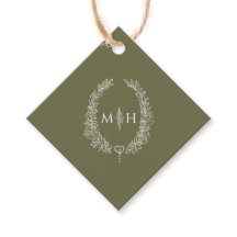 オリーブグリーン葉楕円形リースモノグラム結婚ズ