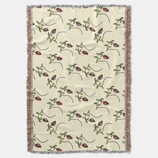 オリーブグリーン装飾模様 スローブランケット (正面縦)