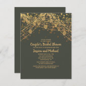 オリーブグリーン金ゴールドカップルブライダルシャワー 招待状 (正面/裏面)
