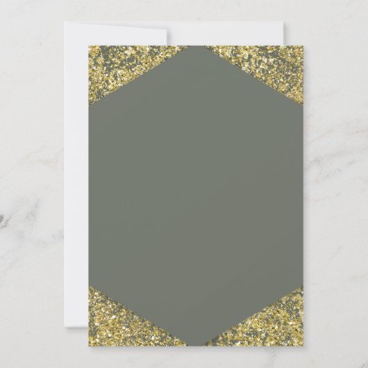 オリーブグリーン金ゴールドグリッターフレークスグラムスウィート16 招待状 (裏面)
