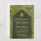 オリーブグリーン金ゴールドモロッコムスリム結婚ズ 招待状 (正面)