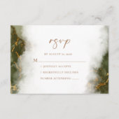 オリーブグリーン金ゴールド結婚大理石詳細RSVPカード エンクロージャーカード (正面)