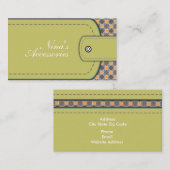 オリーブグリーン革の外観とパターンモダンサンゴ 名刺 (正面/裏面)