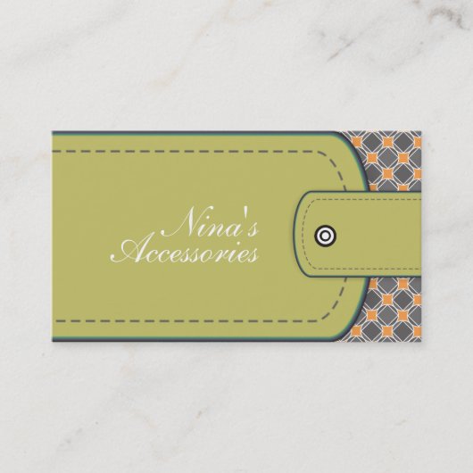 オリーブグリーン革の外観とパターンモダンサンゴ 名刺 (正面)