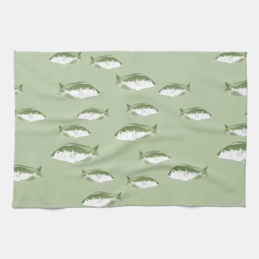 オリーブグリーン魚 キッチンタオル (横)