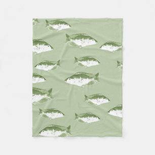 オリーブグリーン魚 フリースブランケット