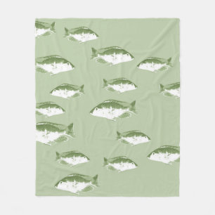 オリーブグリーン魚 フリースブランケット