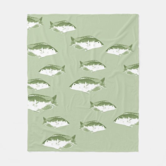 オリーブグリーン魚 フリースブランケット (正面)