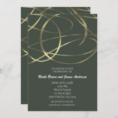 オリーブグリーン アーミーグリーン & ゴールド 偽の箔 招待状 (正面/裏面)