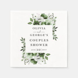 オリーブグリーン エレガント カントリー フラワーのおしゃれなカップルシャワーパーティー スタンダードカクテルナプキン
