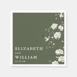 オリーブグリーン エレガント シノワズリー フラワー ウェディング スタンダードカクテルナプキン