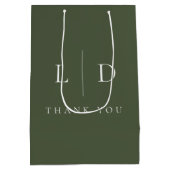 オリーブグリーン エレガント ミニマル モノグラム ウェディング ミディアムペーパーバッグ (裏面)