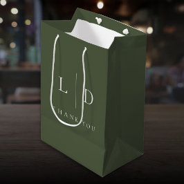 オリーブグリーン エレガント ミニマル モノグラム ウェディング ミディアムペーパーバッグ