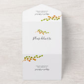 オリーブグリーン、オレンジ色の丸い葉結婚の枝 オールインワン招待状 (外側)