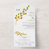 オリーブグリーン、オレンジ色の丸い葉結婚の枝 オールインワン招待状 (内側)