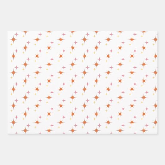 オリーブグリーン、オレンジ、ピンクレトロミッドセンチュリーモダン ラッピングペーパーシート (正面)