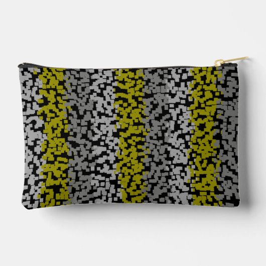 オリーブグリーン、グレー、黒のデジタルピクセル化されたストライプ アクセサリーポーチ (裏面)