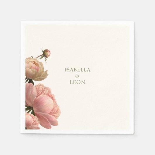 オリーブグリーン&バラ結婚ズ結婚ズ スタンダードカクテルナプキン (正面)